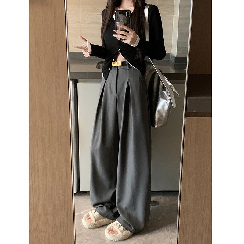 2026 Spring Women s High-Waist Straight Suit Pants - Slimming & Loose Fit XL