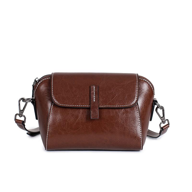 New leather women's bag oil wax cowhide shoulder bag versatile casual fashion portable messenger shell bag