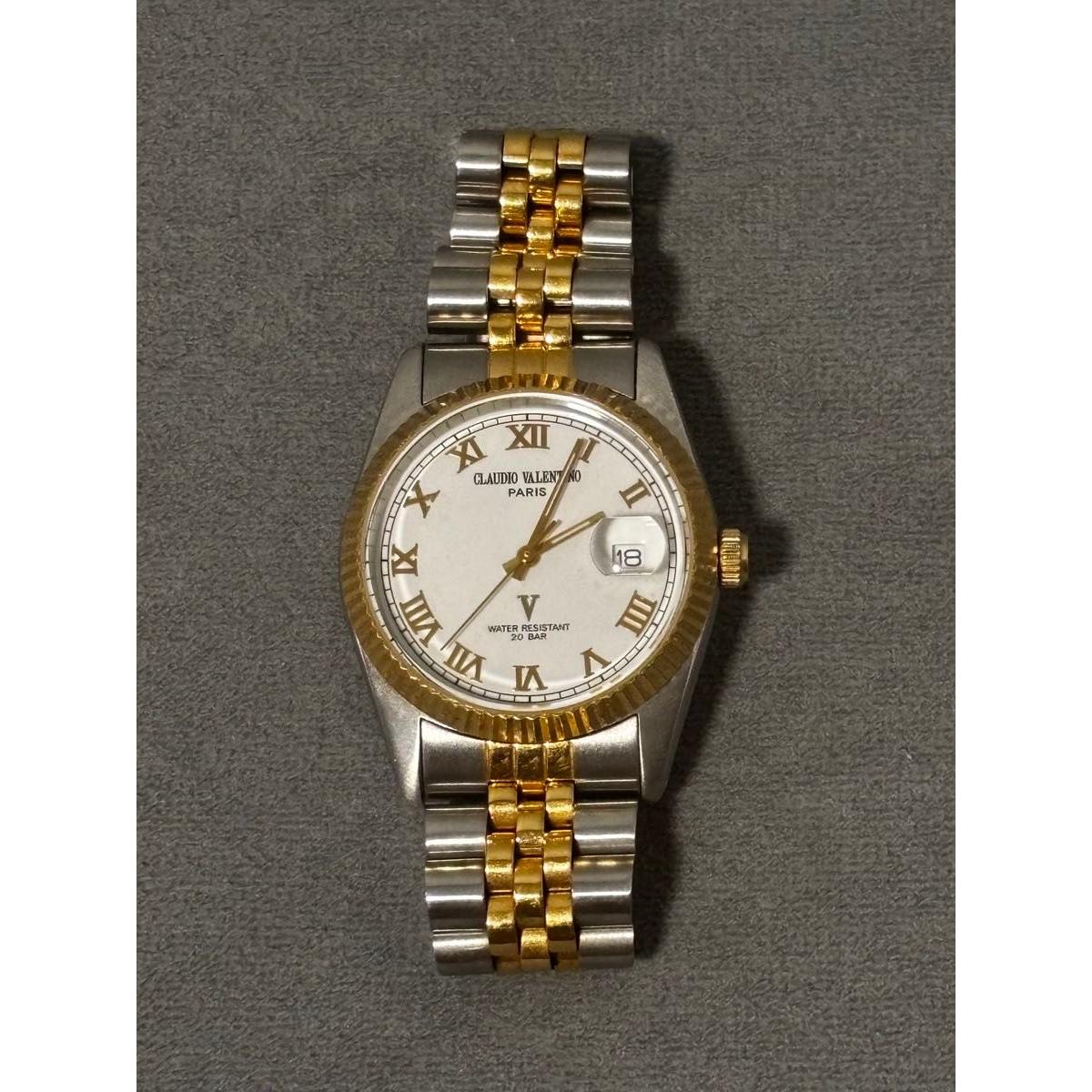 Used [Battery replaced] Working Rare CLAUDIO VALENTINO PARIS Watch Combi Color Date 20BAR