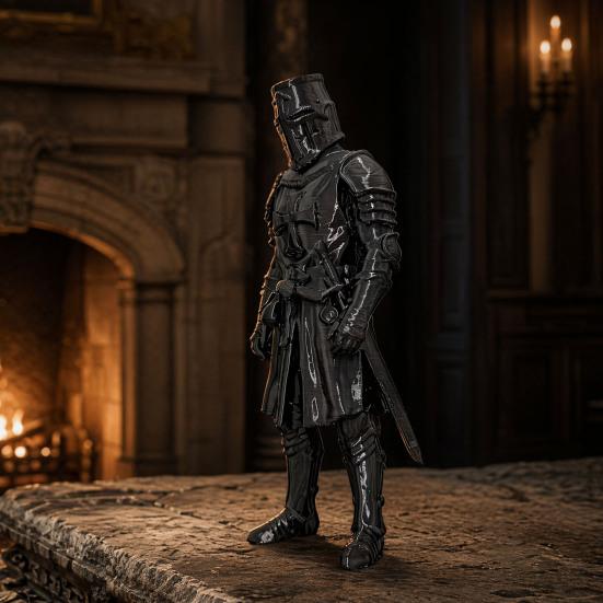 3D Printed Medieval Knight Sentinel Statue, Dark Fantasy Armor Warrior Sculpture, Gothic Tabletop Figurine for Office Home Decor Gift