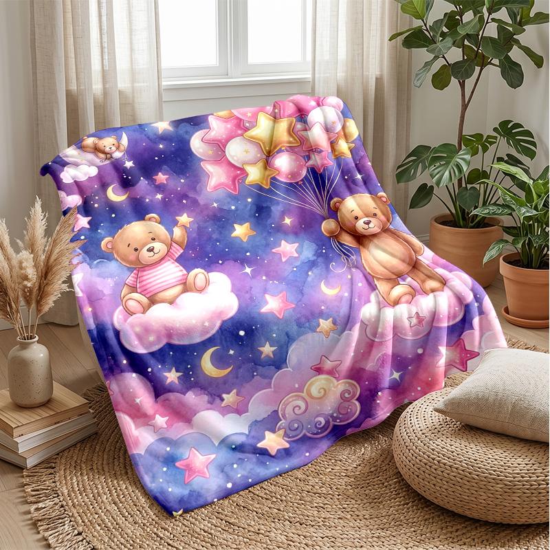 Teddy Bears Hugging under Rainbow Theme blanket Lightweight Warm Flannel Blanket Decorative Throw Blanket for Home Decoration