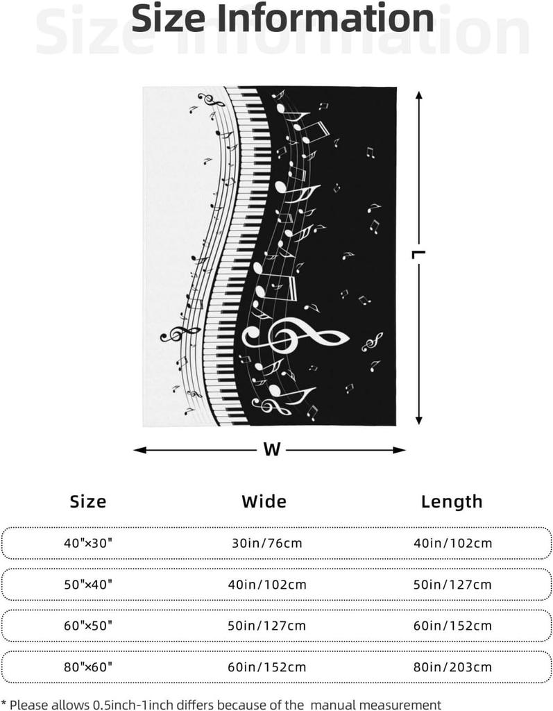 Music Notes Musical Throw Blankets All Season Ultra Soft Warm Gifts for Music Lovers Fleece Blanket for Home Bed Sofa Couch Chai