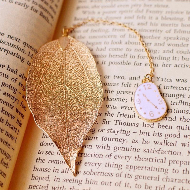 

School Stationery Festival Gift Metal Bookmarks for Books Cartoon Leaf Office clock