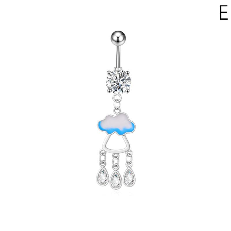 Stainless Steel Clouds Water Drop Navel Ring Zircon Barbell Pendant Belly Button Ring For Women Body Piercing Jewelry