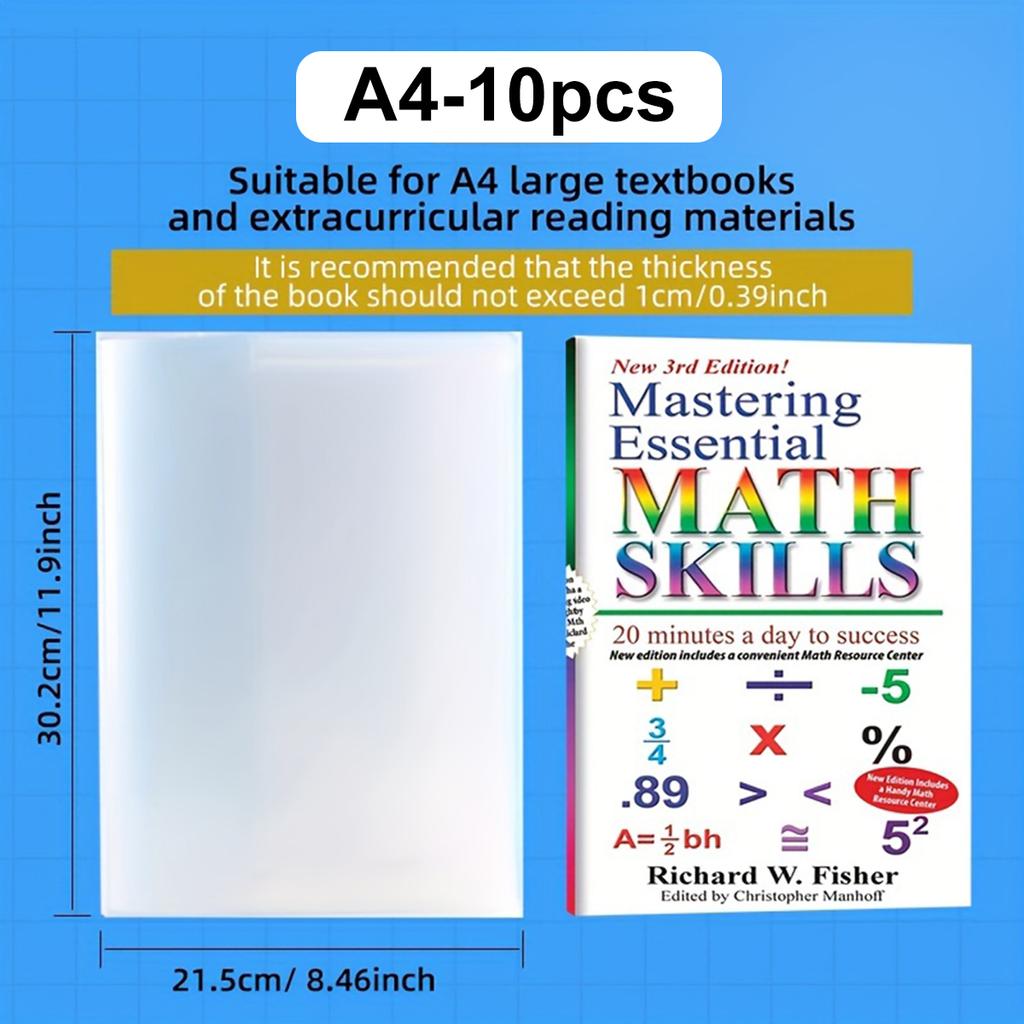 10pcs A4/16k/a5 Transparent Plastic Book Cover Self-adhesive Closure Waterproof And Wear-resistant Books Pvc Protectivecover
