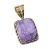 Natural Charoite Gemstone 925 Solid Sterling Silver Two Tone Pendant 1.25" W0R40