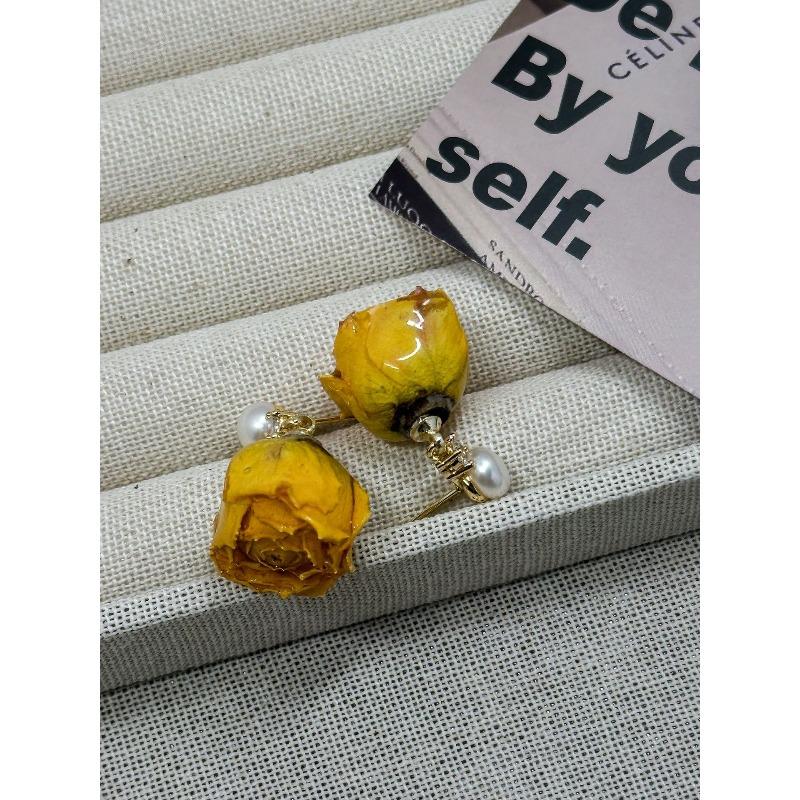 Silver Needle High-Class Rose Flower Real Flower Earrings Ear Pendants Real Flower Perpetual Flower Jewelry