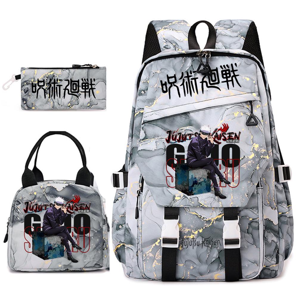 Jujutsu Kaisen Anime Print Schooltas Set 3 Stuks Rugzak Lunchtas Etui voor Meisjes Lichtgewicht Casual Dagrugzak