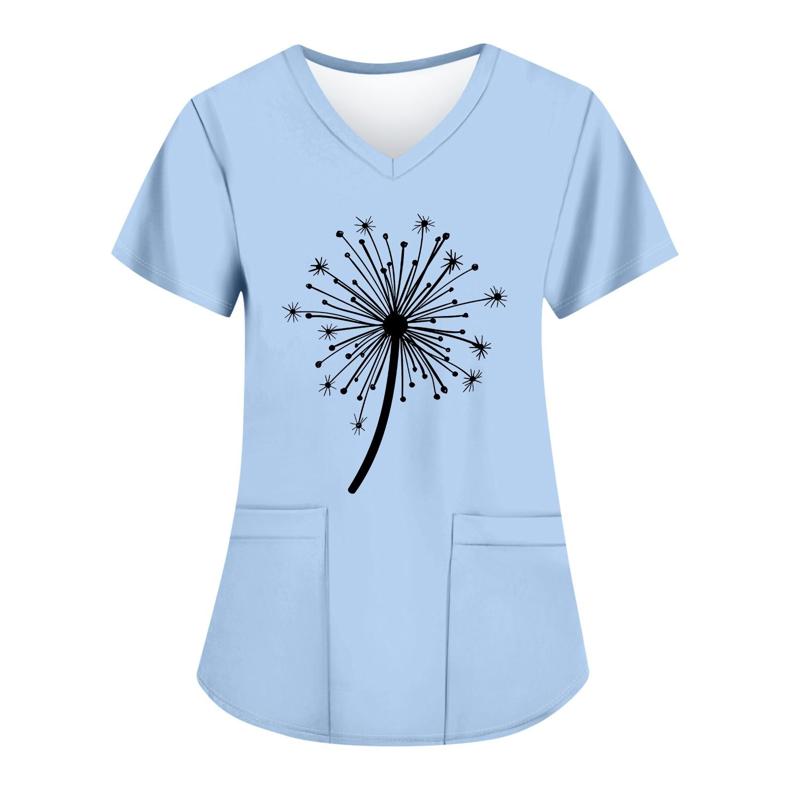 

Женские модные топы с короткими рукавами и V-образным вырезом с принтом, рабочие футболки с карманами XXXXL синий