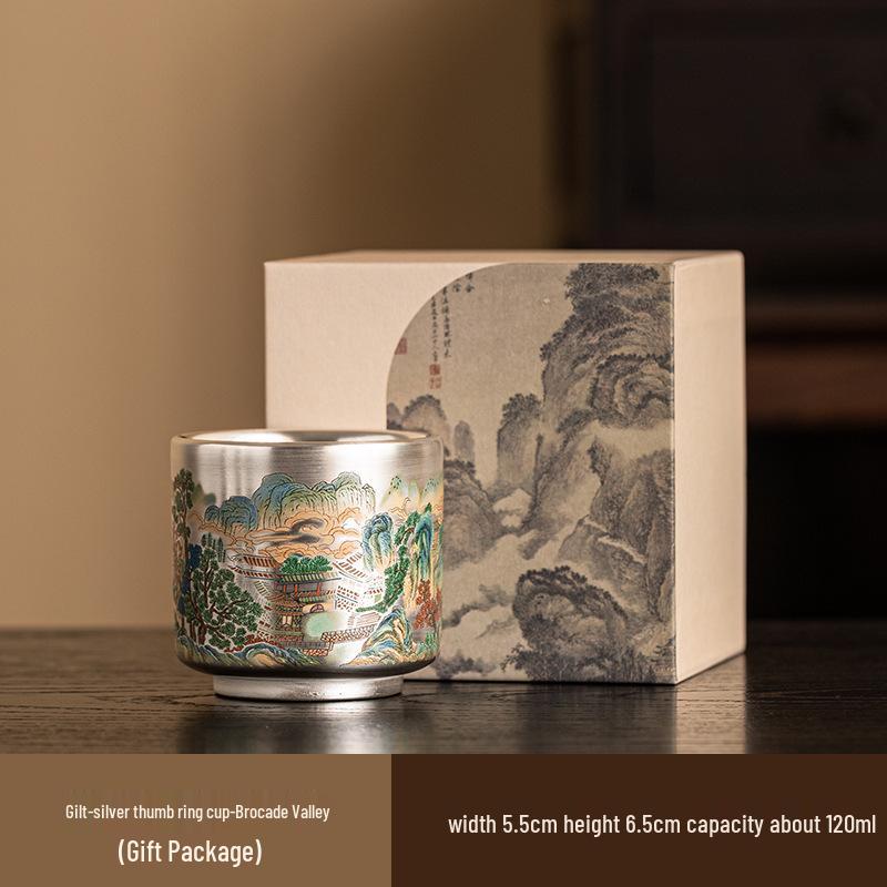 Luxury Year of the Dragon Silver Gilded Tea Cup, Large Capacity for Home or Office