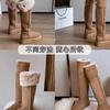 Turned-over Edge Knee-high Snow Boots Flat with Slip-on Ladies Shoes 2024 High Quality Round Toe Mid Heel Concise Women's Boots