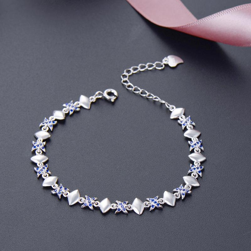 Lindon Women Zircon 925 Sterling Silver Jewelry Geometric Bead Chain Link Bracelet Fashion Fine Wedding Gift for Girlfriend
