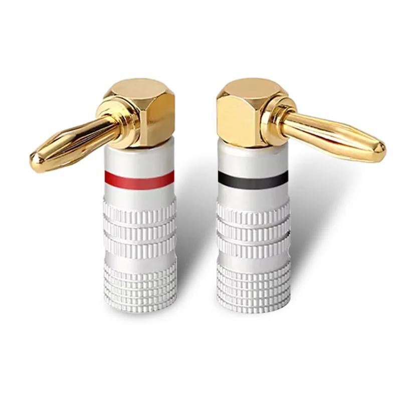 

2 ШТ. Аудиоразъем типа «банан» для динамика, штекер под прямым углом 90 градусов, аудиоразъем, позолоченные клеммы для динамиков, адаптеры