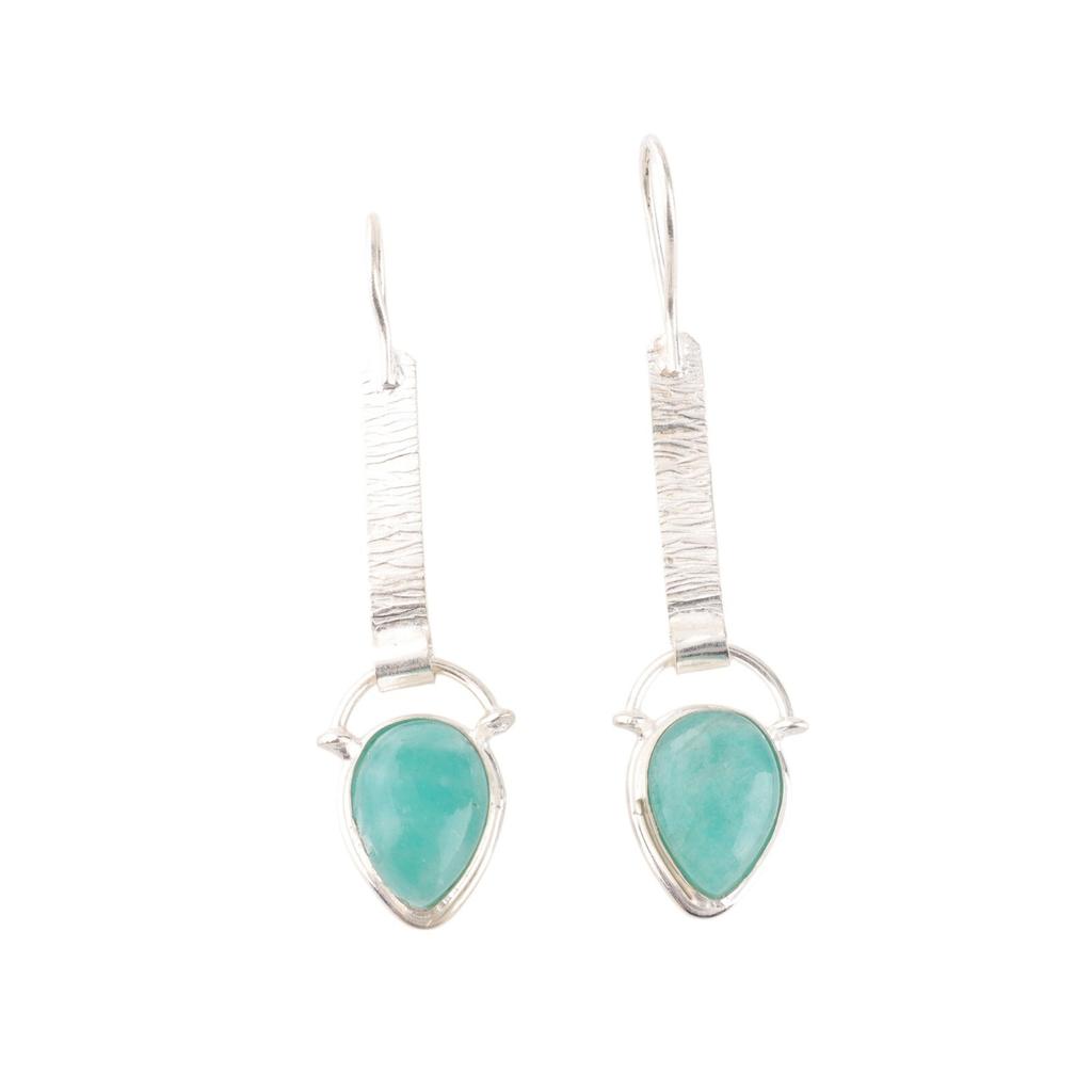 Amazonite Gemstone 925 Sterling Silver Handmade Earrings 2.3" Anniversary Gift EE-166-23
