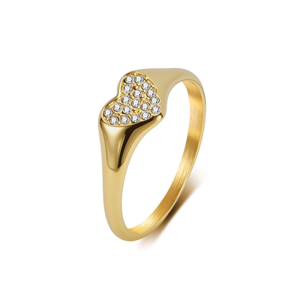 European & American Fashion Titanium Steel Heart-Shaped Ring - High-End, Full Diamond, Simple & Versatile Design for Women