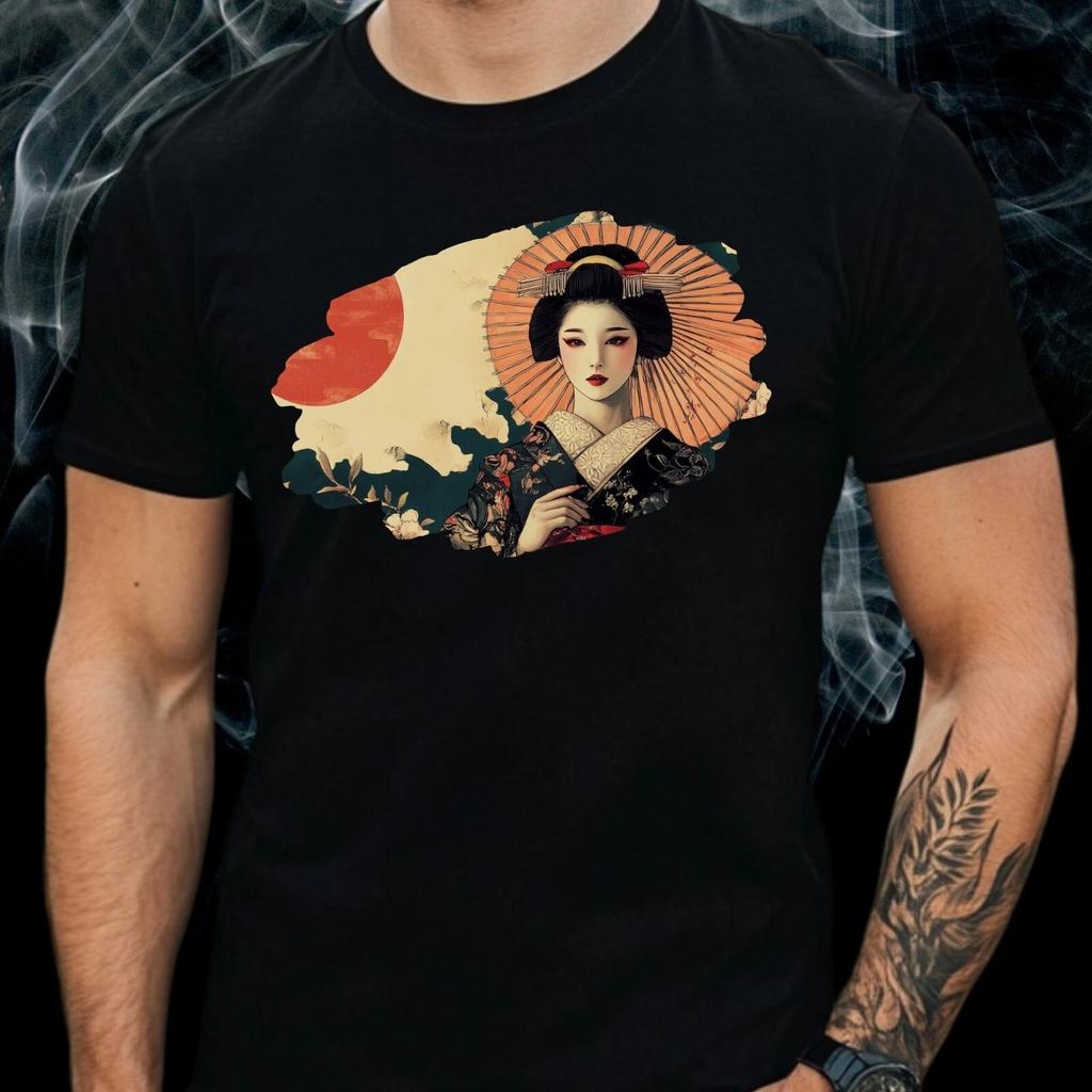 T-Shirt Herren Traditionelle Geisha Motiv Baumwolle Größe S bis 5XL