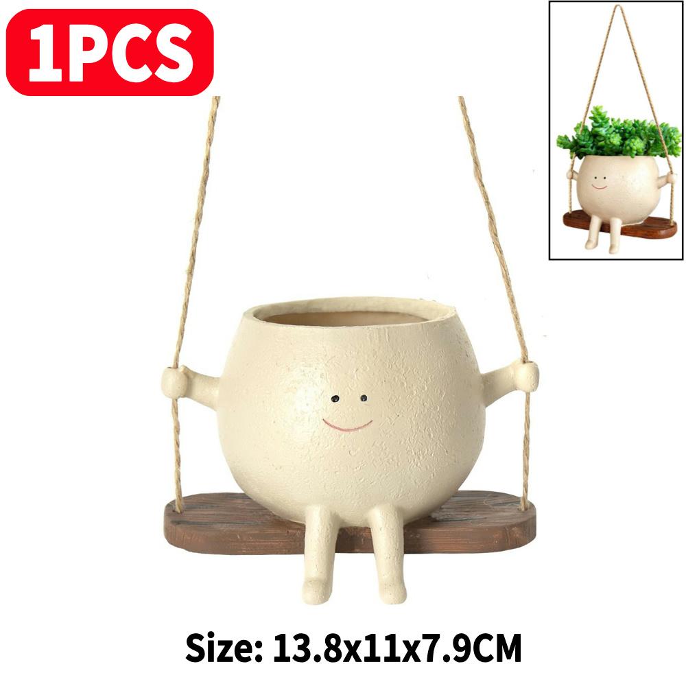 1-2PCS Swing Flower Container Resin Cartoon Flowerpot Creative Wall Hanging Head Planter Multifunctional Garden Patio Supplies