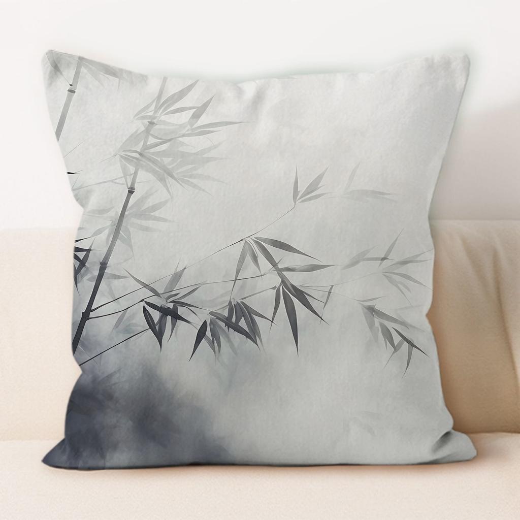 Traditional Chinese Ink And Bamboo Pillowcase, Suitable For Home Sofa Decoration, Living Room, Dormitory