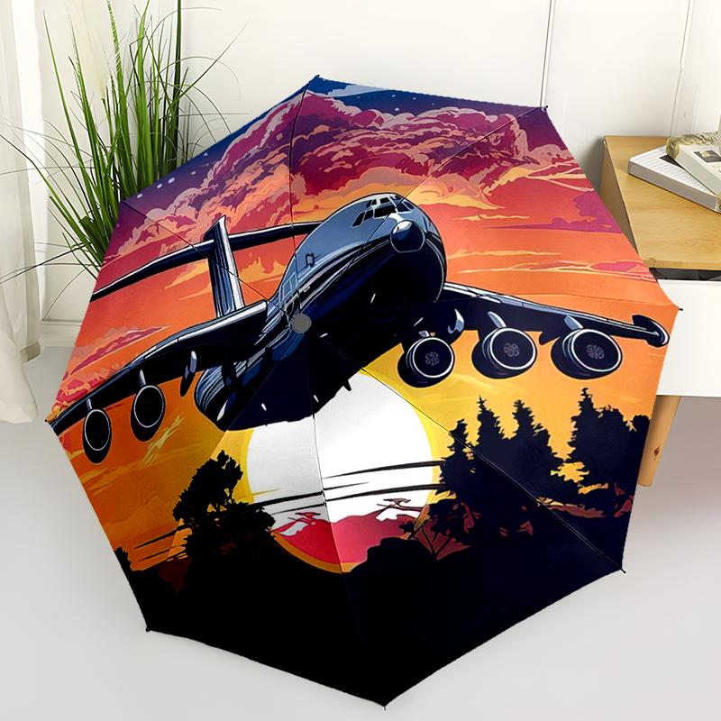 1 pz Ombrello a Tema Aereo Pieghevole Portatile Struttura con Ossa di Ferro Ombrello da Esterno per la Casa