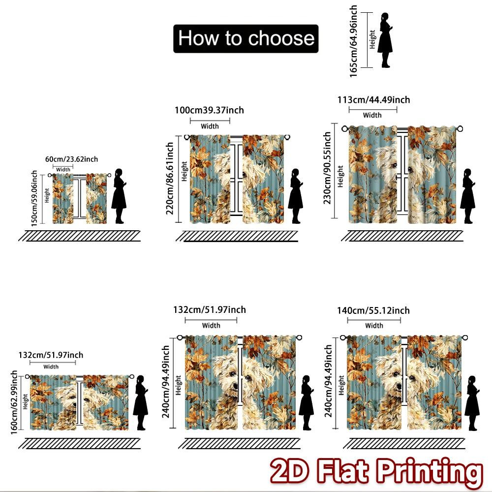2D flat printing 2pcs Party Curtains Cute Dog Autumn Leaves Digital Printed Polyester Drapes Seasonal Party & Holiday Decor Use