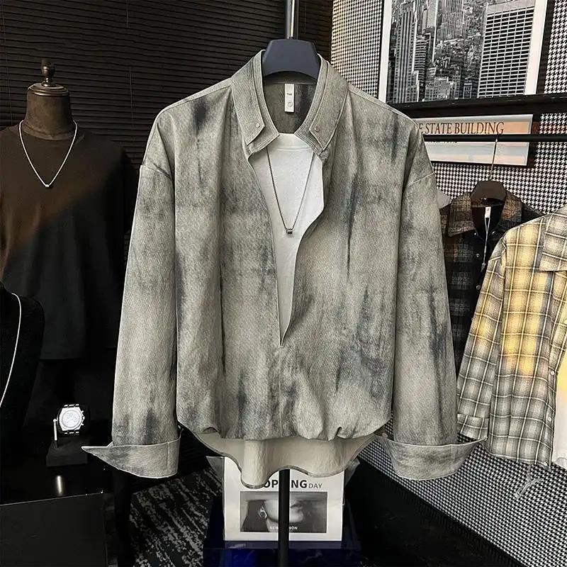 

Shirt Long-sleeved Spring Autumn New Loose Fashion Fake Two-piece Casual Shirt Men s Clothing XL сірий колір