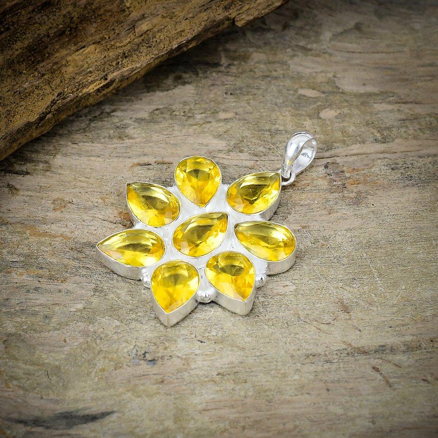 Citrine Gemstone Handmade 925 Sterling Silver Jewelry Pendant 1.97" M-97