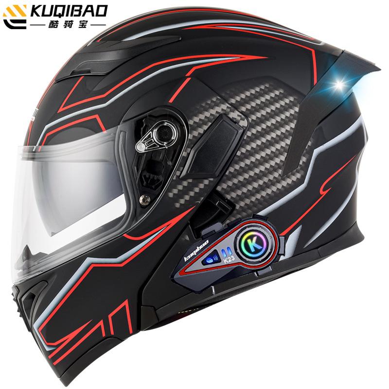 Kuqibao Dual Lens Open Face Helmet Motorcycle Bluetooth Helmet Dual Intercom Motorcycle Full Helmet Long Riding Range
