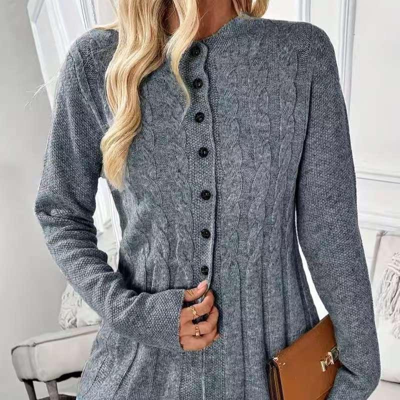 Elegant Waist-Cinching Long Sleeve Knitted Cardigan – Women's Spring/Autumn Stylish Sweater Top
