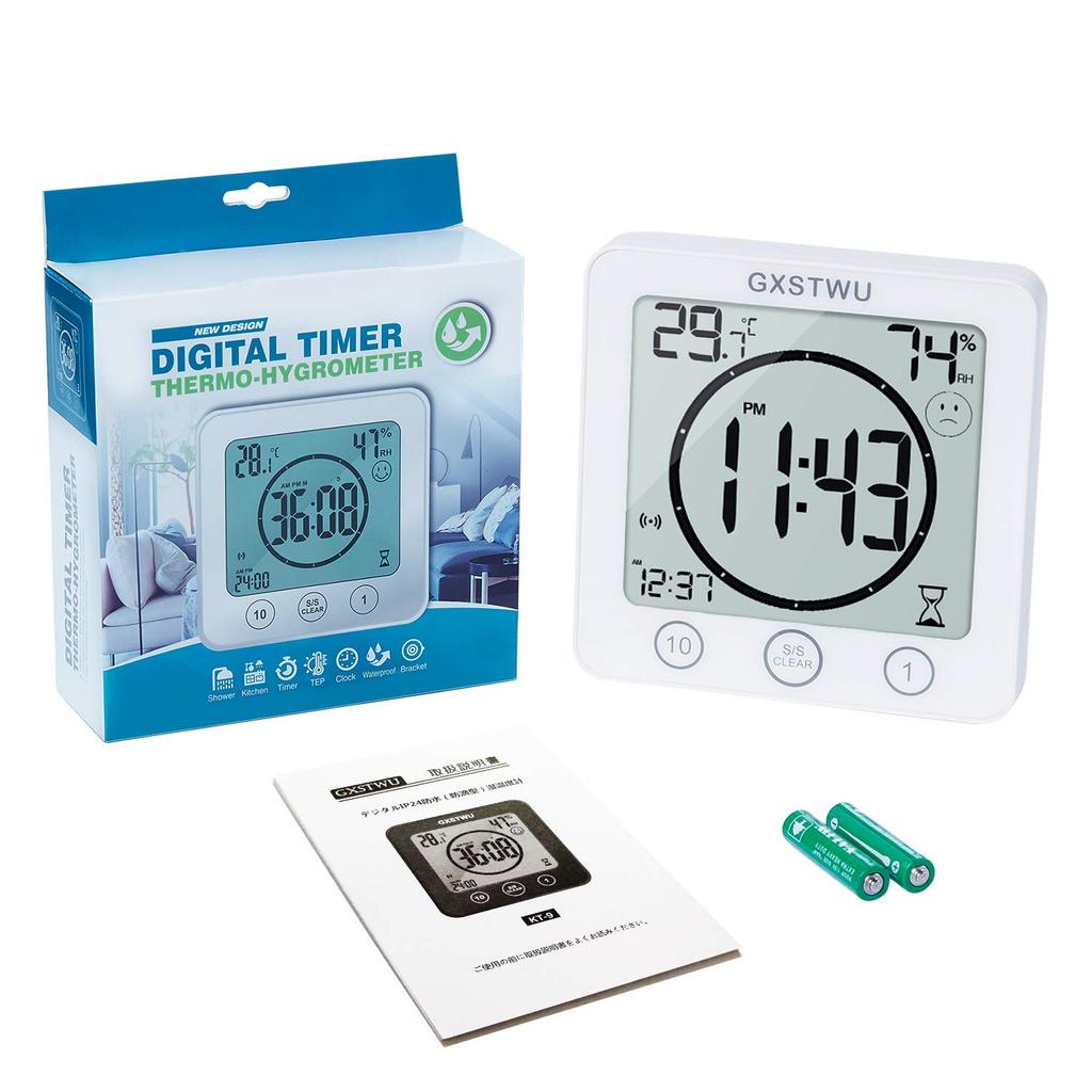 Waterproof Digital Clock with Timer, Thermometer and Hygrometer, Half-Body Bath Clock, Bath Clock with Heatstroke Prevention Function, Wall-Mounted or