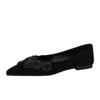Women's Pointed Toe Suede Flats with 3D Floral Decor Slip-on Elegant Casual Shoes
