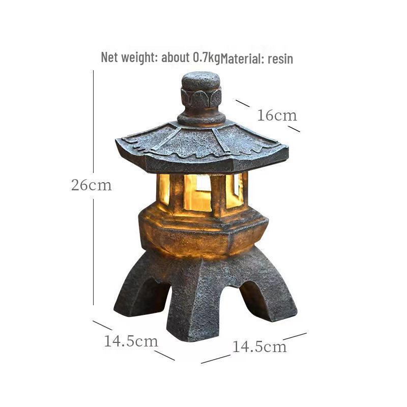 Zen Solar Stone Pagoda Lantern - Outdoor Resin Ornament for Garden and Courtyard Decor