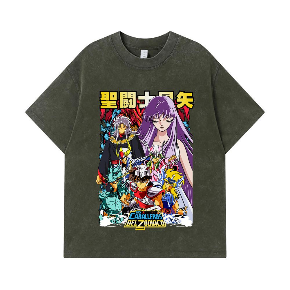 

Стиранные футболки 275 г/м² 100% Хлопок Принт Saint Seiya V2 Унисекс Футболка из плотного хлопка S армия зеленый