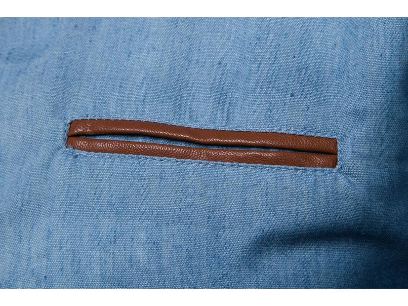 Herren Freizeit Langarm Jeanshemd mit Tasche und Lederakzenten