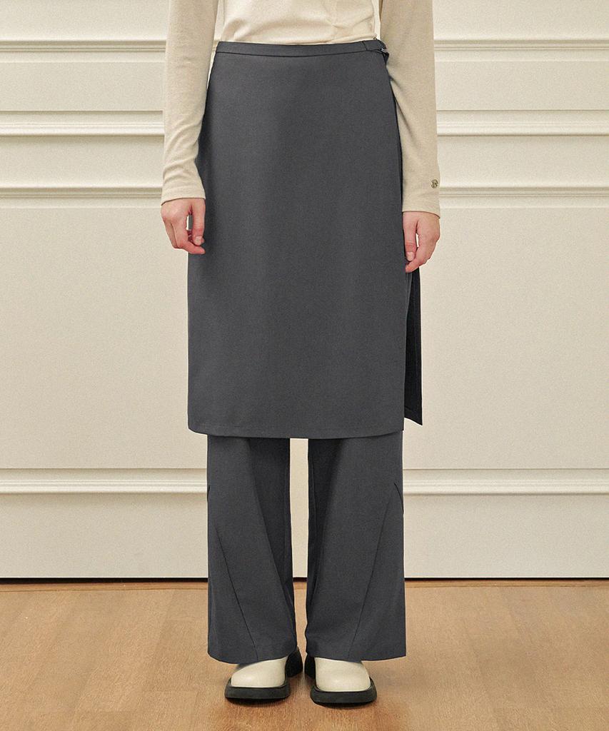 MICANE Ridge Wrap Skirt Layered Slacks