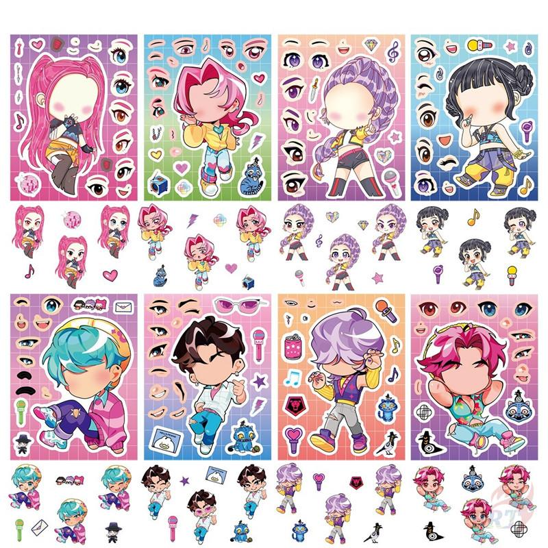 

8 листов/набор K-pop Охотники на демонов. Серия Сделай лицо 03 Детские смешные пазлы-наклейки Сделай сам Мода Водонепроницаемые наклейки-дудлы