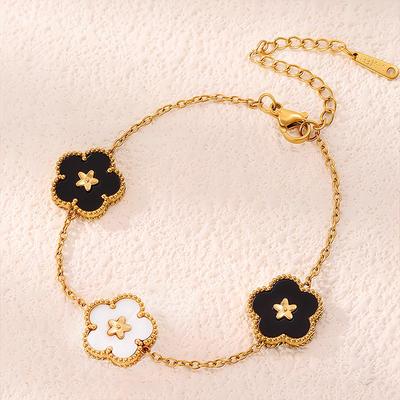 Koreańska muszla Pięciopłatkowy kwiat Bransoletka: Damska Lekka Luksusowa, Niewyblakła Stal Tytanowa.