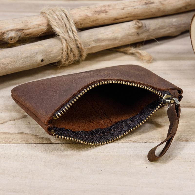 Men'S Crazy Horse Leather Change Bag Simple And Small Card Bag First Layer Cowhide Zipper Small Money Bag 9208