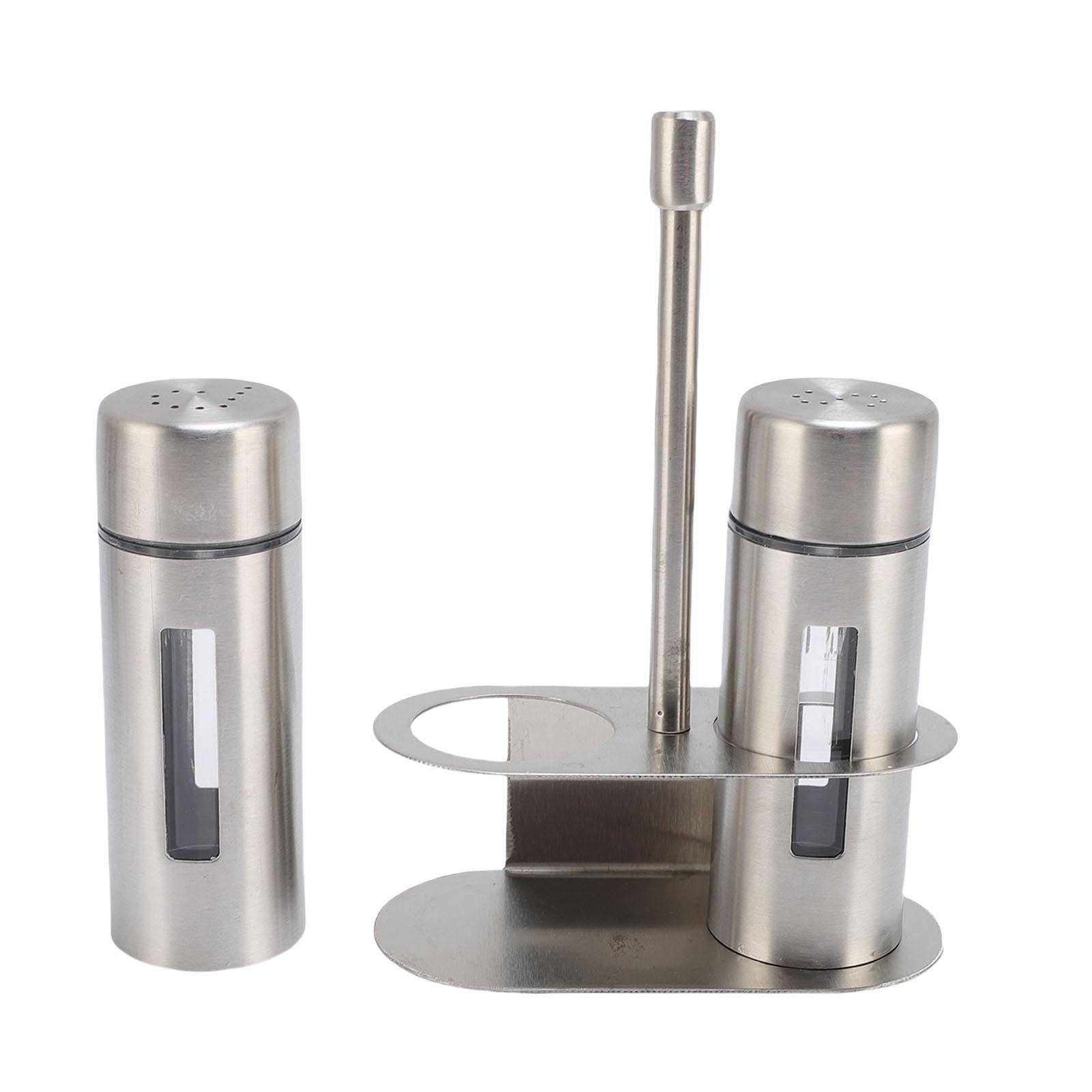 

Stainless Steel Salt Shaker Set with Clear Window Anti Fingerprints Versatile Seasoning Bottle for Kitchen