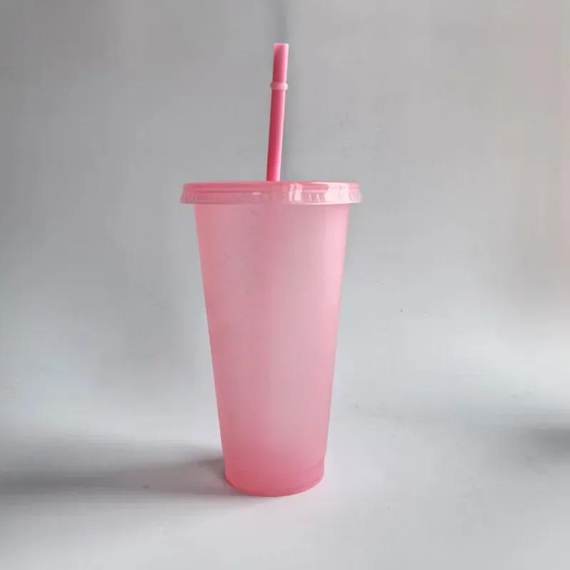 5pcs 710ml Assorted Solid Color Reusable 24oz Plastic Cold Cup Coloured Cup Colored Straw Cup Glasses with Straw and Lid Liyi
