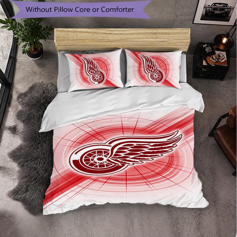 Set Biancheria da Letto in Microfibra con Motivo Detroit Red Wings 3 Pezzi Copripiumino Decorativo per Camera da Letto Uso Domestico