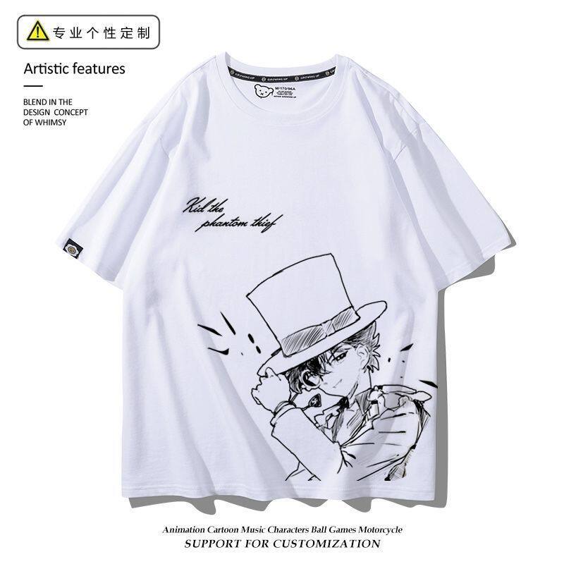 

Detective Conans New Bizarre Thief Kidd Black Feather Quick Fight Peripheral Printed Unisexs and Womens Pure Cotton Tshirt S