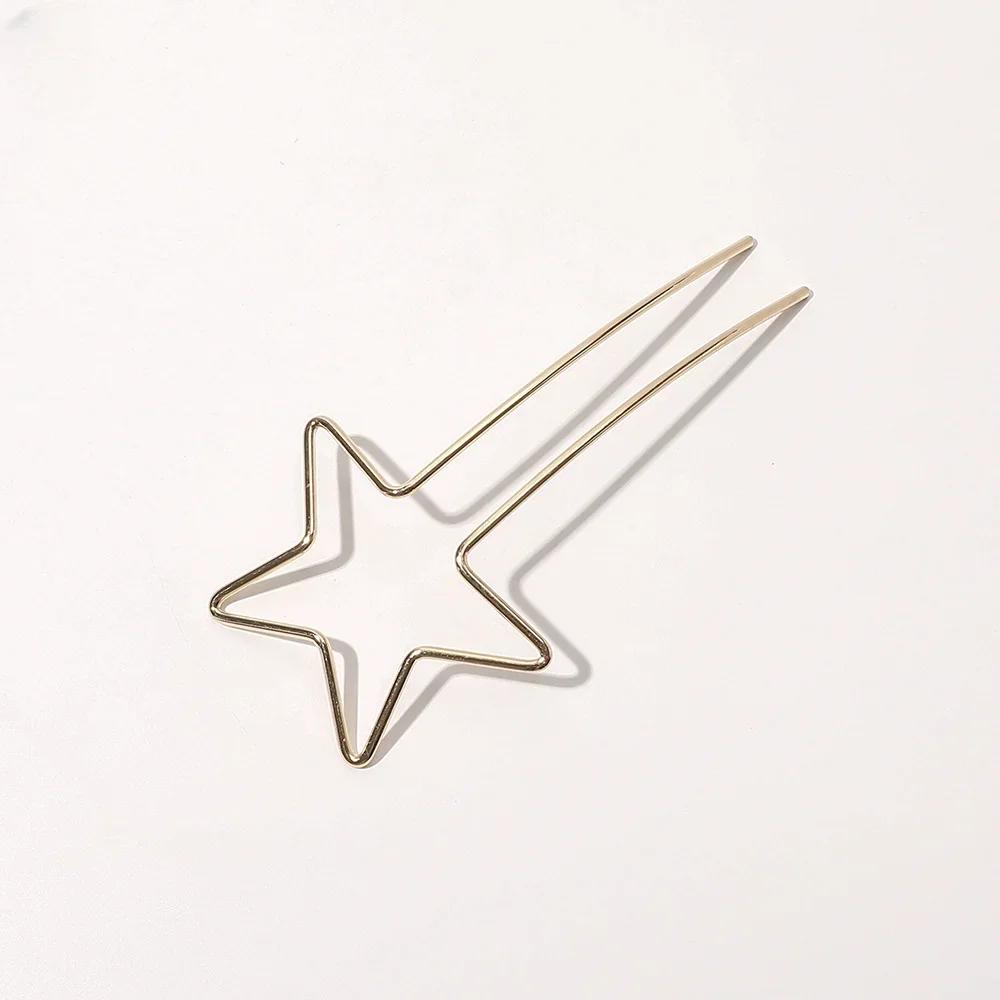 Hollow U Shaped Hair Stick Women Hair Sticks Love Heart Star Bride Hair Styling Accessories Gold Sliver Metal Hairpins Barrettes