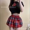 Sexy Lingerie Sexy Student Tie Red Grid Age Reduction JK Pleated Skirt Strap Live Streaming Host Nightclub