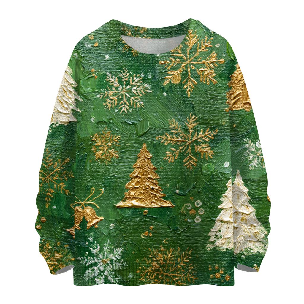 Ladies' Fashionable And Casual Christmas Cute Printed Round Neck Long Sleeved Knitted Yarn