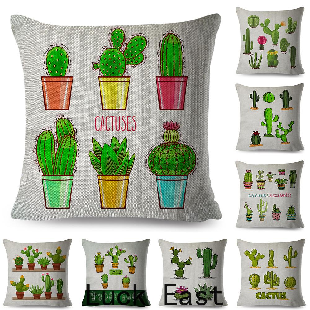 Succulent Cushion Cover Colorful Potted Cactus Design Soft Polyester Sofa Chair Decor Throw Pillow Case