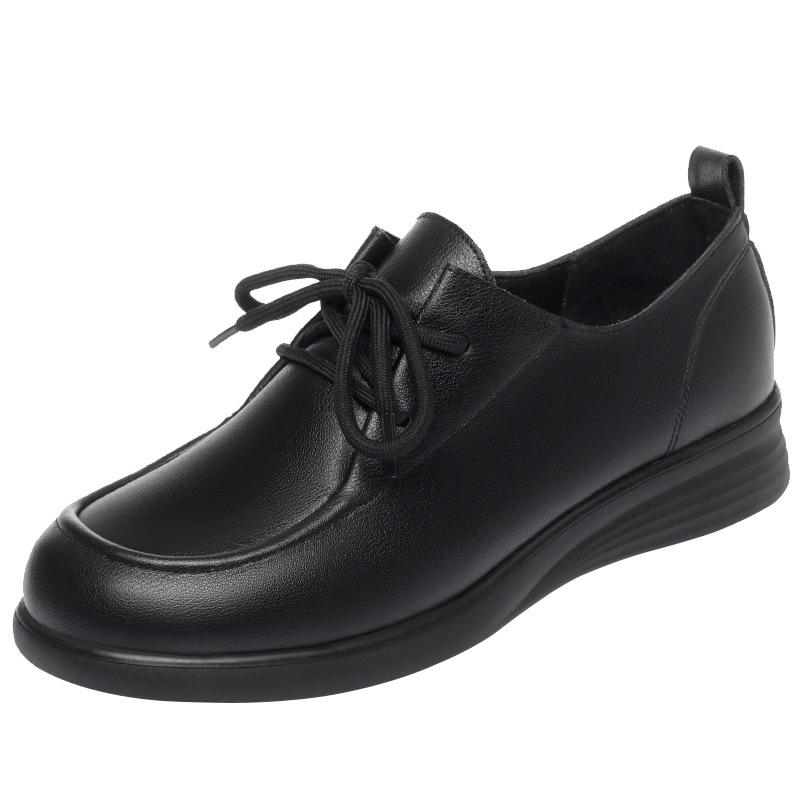 Lace-up work shoes women's black spring and autumn soft leather soft-soled women's shoes are not tired after standing for a long time,