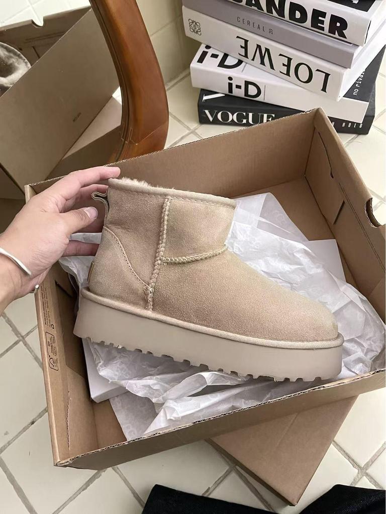 Henan Sangpo Damen Einteilige Schaffell Schneestiefel, 3 cm dicke Sohle, Winterstil 5854