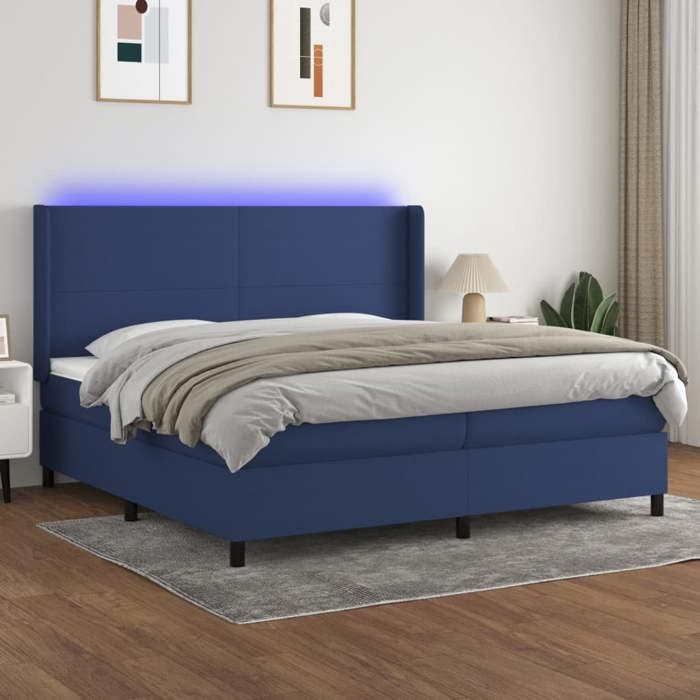 VidaXL Sommier à Lattes de Lit avec Matelas LED, Lit Rembourré avec Tête de Lit, Lit Double, Lit Adulte de Chambre, Moderne, 3138187
