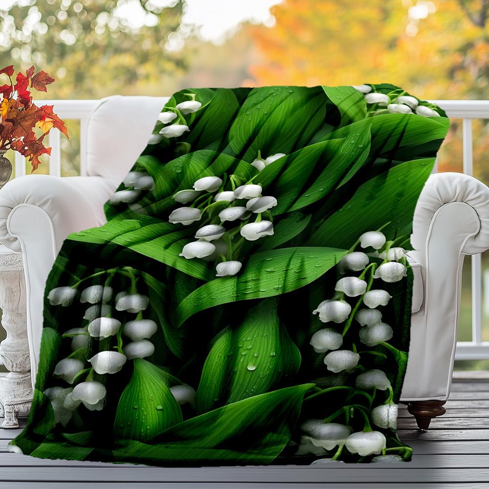 1PC Lily of the ValleyOutdoor Flannel Blanket - Soft Plush Decor for Picnics, Camping, Bedroom, Playroom, Office, or Lunch Break 1284A