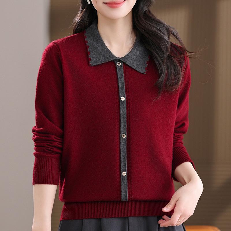 

Lapel Knitwear: Stylish Plus Size Spring/Autumn Sweater for Women XL [under 105 kg]